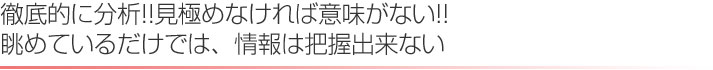 徹底的に分析!!見極めなければ意味がない!!眺めているだけでは、情報は把握出来ない